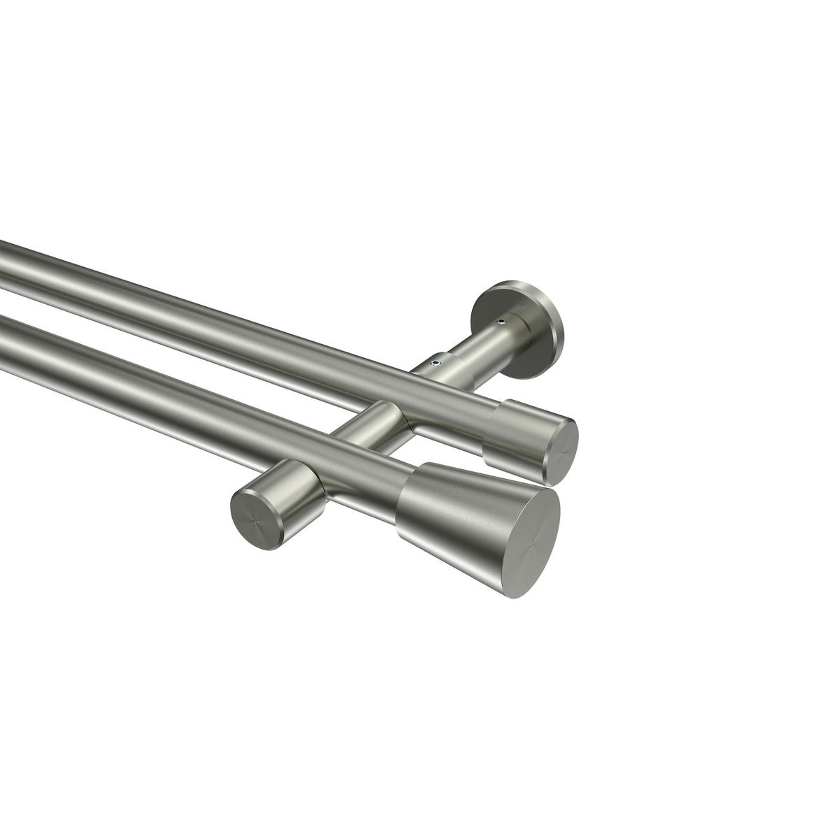 GARDINENSTANGEN-SET Prestige Sitra 240 cm (geteilt in 2 x 120 cm), 2-läufig (ohne Ringe), 20 mm Ø Edelstahl-Optik - Edelstahlfarben, Metall (240cm) - INTERDECO
