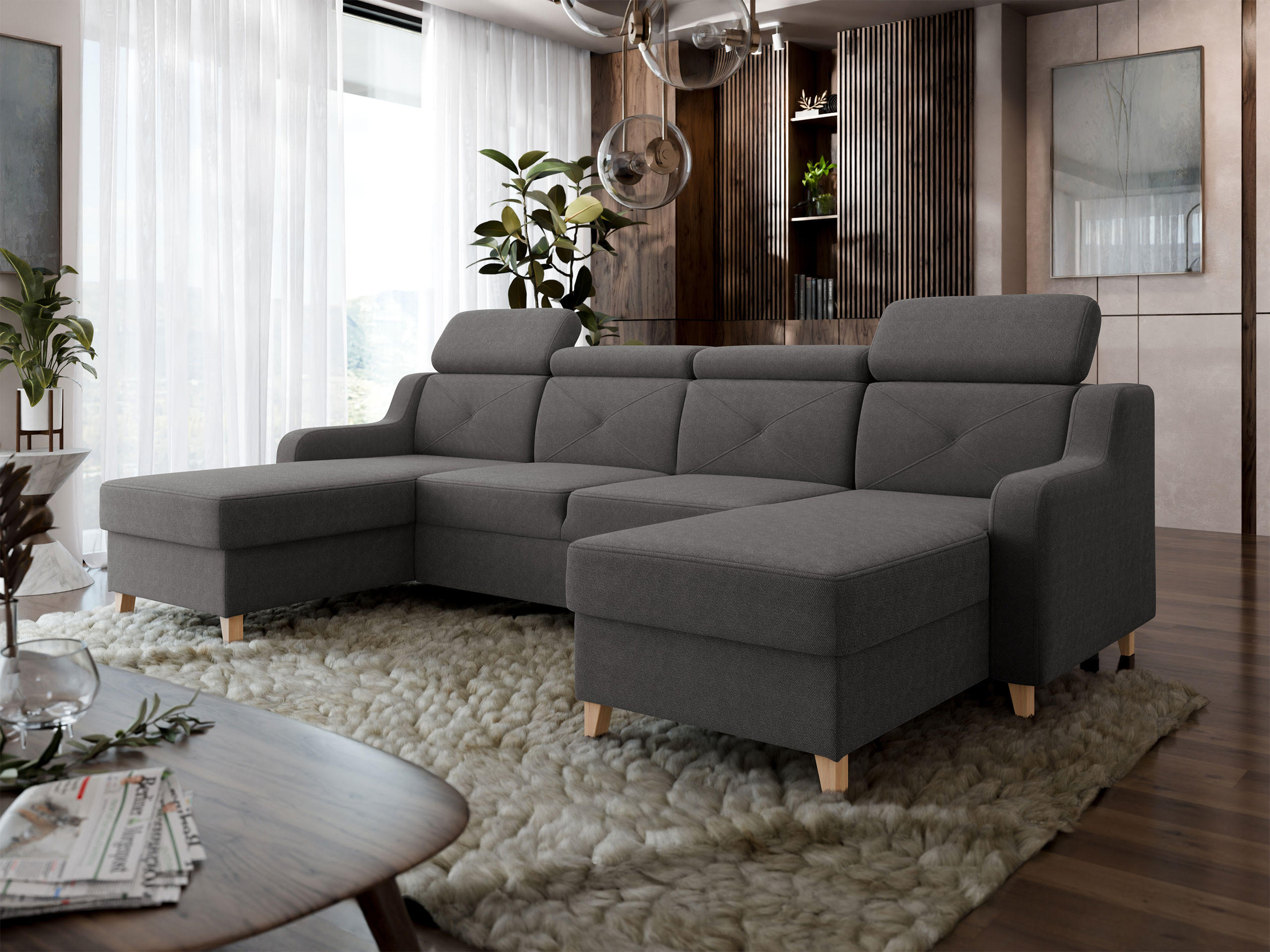 ECKSOFA Marbella U - Naturfarben/Grau, Holz/Textil (286/82/165cm) - MIRJAN24
