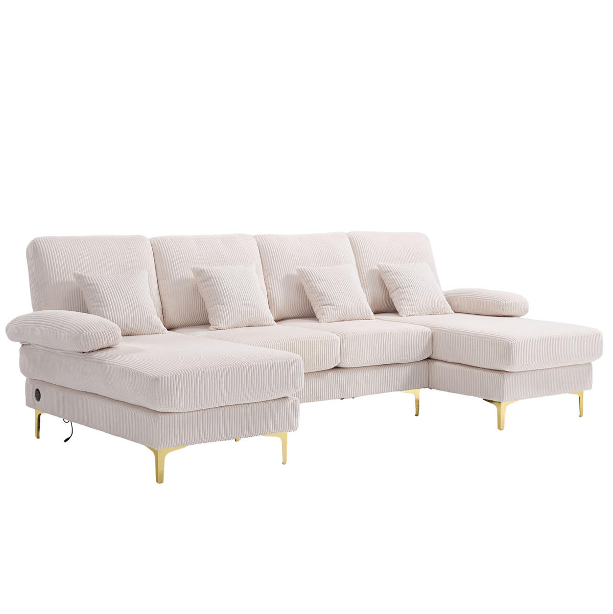 WOHNLANDSCHAFT aus Samt 265x135x88 cm Beige mit LED-Beleuchtung, USB-Anschluss und ergonomischem Komfort - Beige, Textil (265/88/135cm) - Modfu