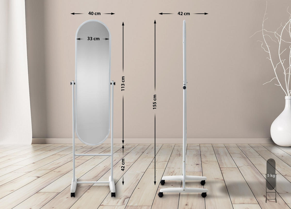 STANDSPIEGEL oval 40/42/155 cm Metall weiß - Weiß, Metall (40/155/42cm) - CLP