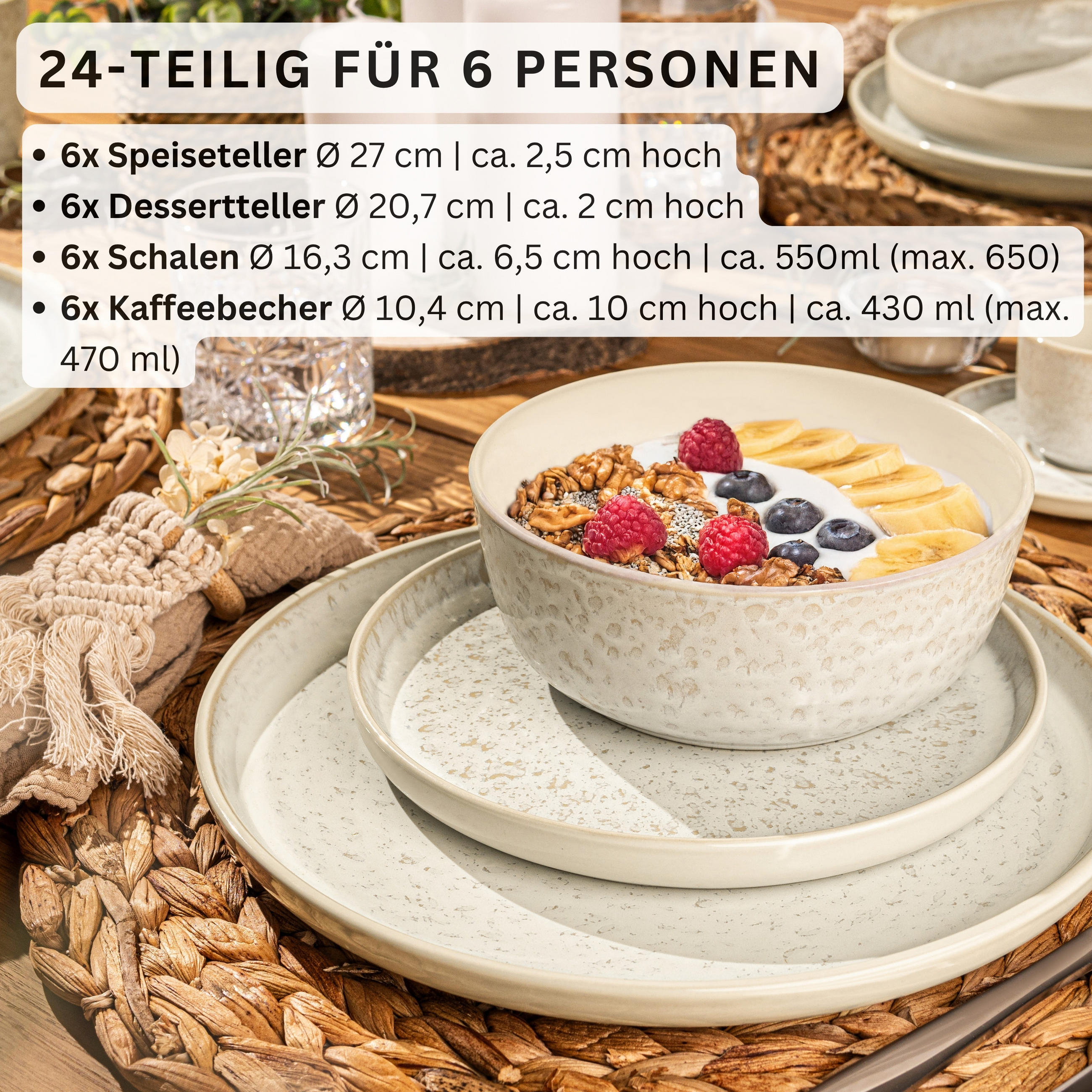 KOMBISERVICE KEY WEST - 24 teilig aus Steingut - Creme, Stein (50/30/80cm) - Sänger