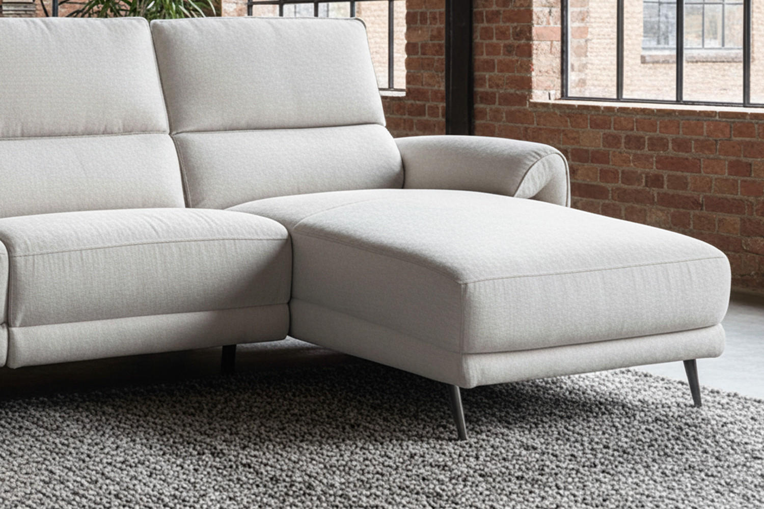 ECKSOFA ADRIANA Hellgrau Flachgewebe Relaxfunktion - Hellgrau/Schwarz, Textil/Metall (280/163cm) - KAWOLA