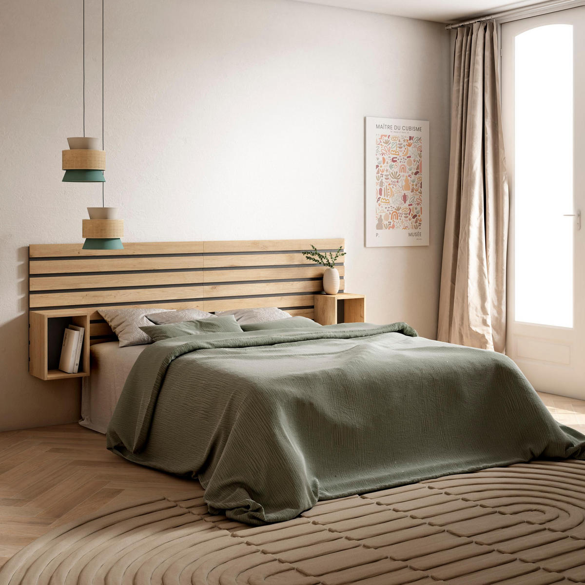 KOPFTEIL mit Nachttisch, für Bettbreite 135 -160cm, eiche, 214/3/70cm - Eichefarben, Holzwerkstoff (214/70/3cm) - Skraut Home