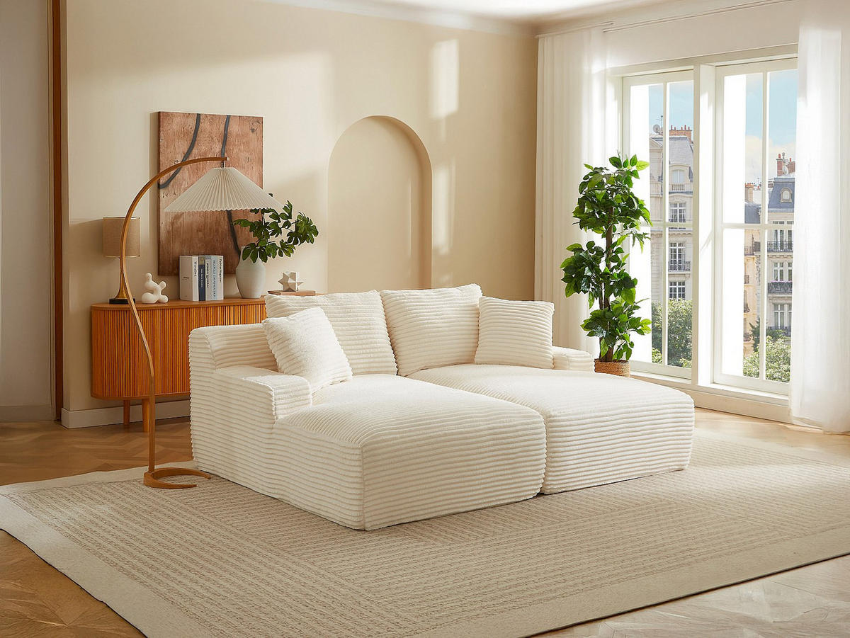 SOFA ohne Schlafmöglichkeit - 3 Personen-Sitzer - Samt - Beige - - Beige, Textil (200/72/160cm) - Vente-Unique