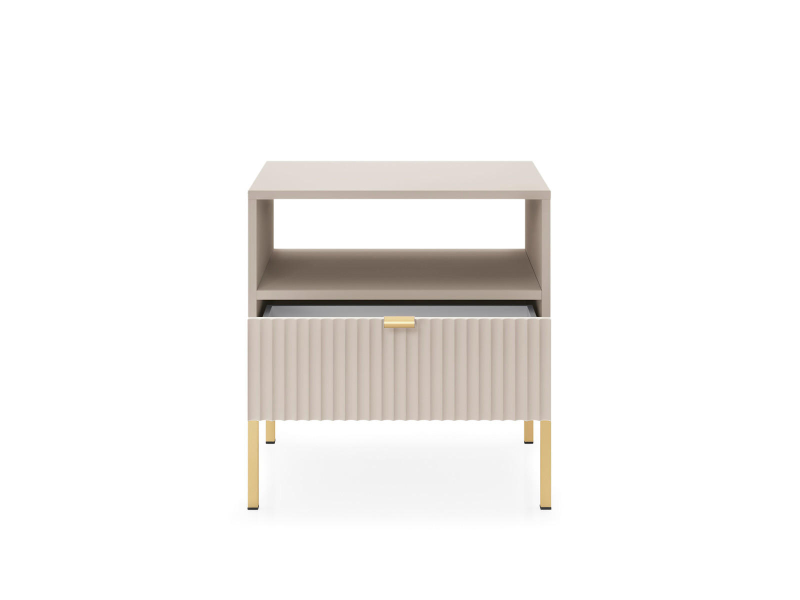 NACHTTISCH Kioto in Kaschmir mit goldenen Beinen + goldener Griff mit geriffelter Front - Kaschmir/Goldfarben, Holzwerkstoff/Metall (54/56/39cm) - Ravio
