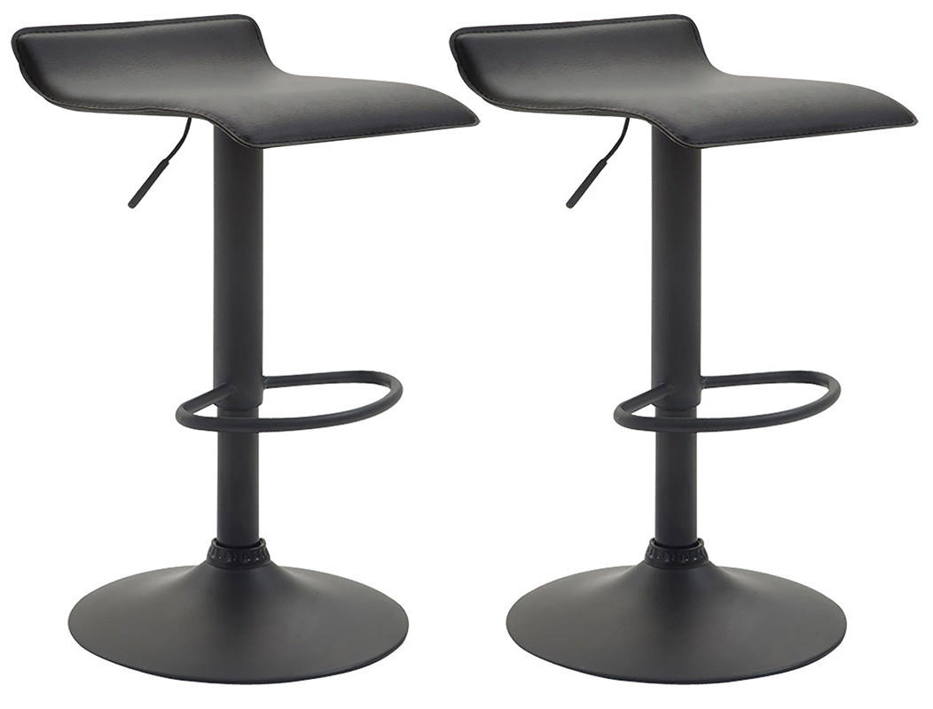 BARHOCKER 2er Set Derid Kunstleder Schwarz Schwarz - Schwarz, Leder/Metall (36/63/39cm) - DELUKE