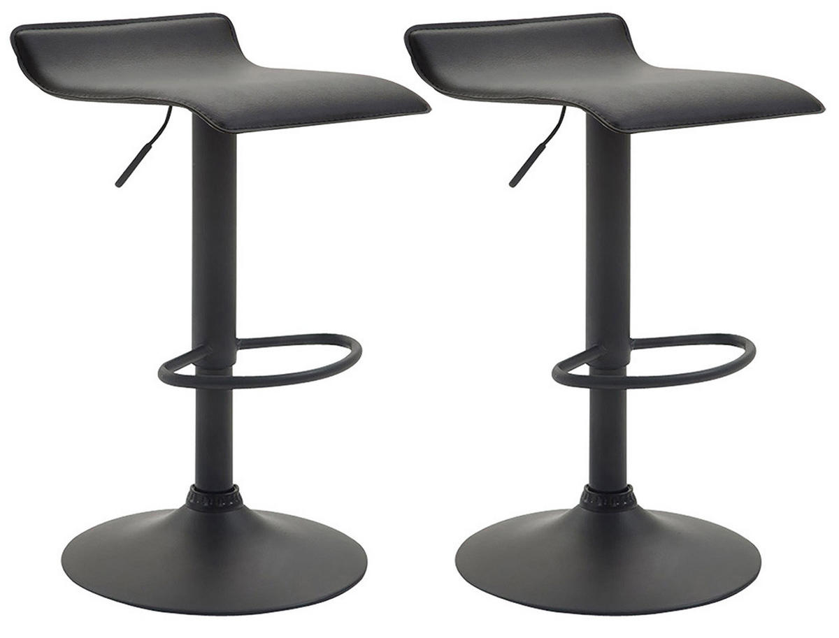 BARHOCKER 2er Set Derid Kunstleder Schwarz Schwarz - Schwarz, Leder/Metall (36/63/39cm) - DELUKE