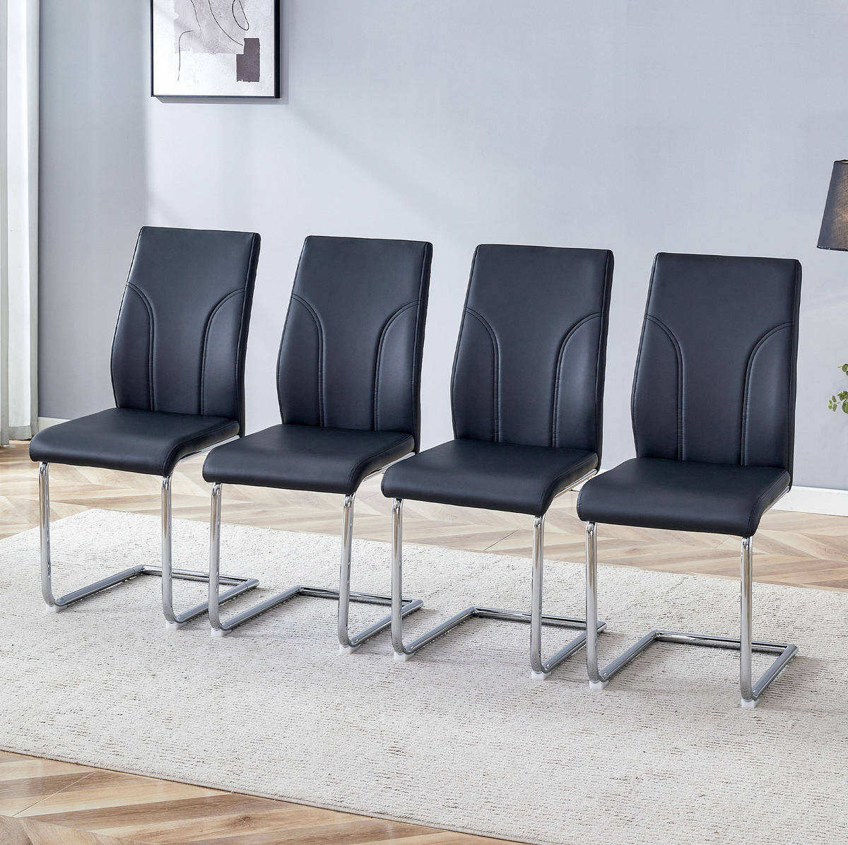 ESSZIMMERSTUHL 2er-Set PU-Leder Schwarz Silber - Schwarz, Metall (40/95/40.6cm) - Meubliv