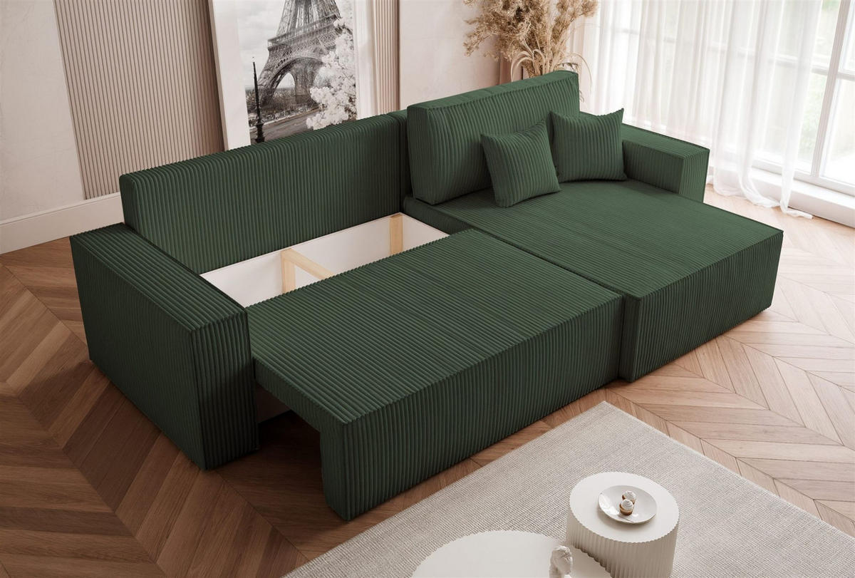 ECKSOFA Adara Max Mit Schlaffunktion - Grün, Holzwerkstoff/Textil (145/276cm) - Fun Möbel