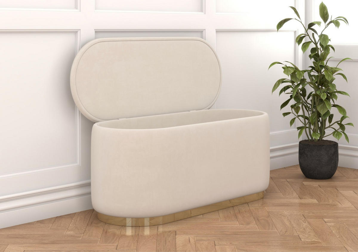 POUF Scarlett mit Stauraum, goldene Basis, 110/47/45 cm, Beige - Beige/Goldfarben, Holzwerkstoff/Textil (110/47/45cm) - Dancan