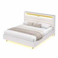 POLSTERBETT mit Stauraum und LED 160x200 cm Leinenstoff Beige - Beige, Metall (160/200cm) - Beauniv