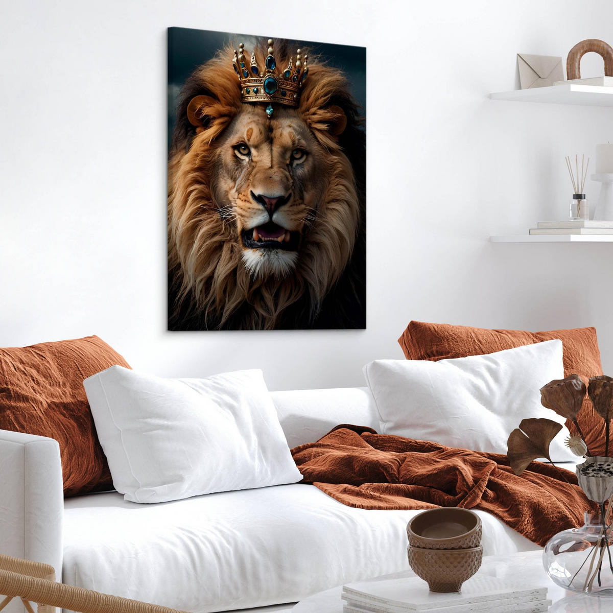 LEINWANDBILD Löwen König Abstraktion 3D Effekt 80cm x 120cm - Beige/Schwarz, Textil (80/120cm) - Muralo