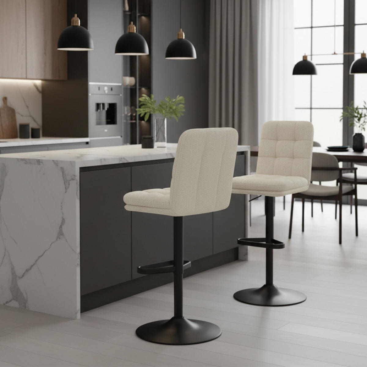 BARHOCKER Enno 2er-Set - Creme/Schwarz, Textil/Metall (45/103/57cm) - DUBI Möbel