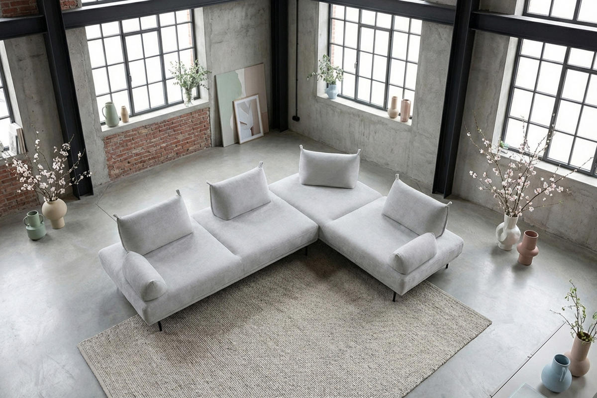 ECKSOFA CANE Grau Webstoff - Schwarz/Grau, Textil/Metall (310/210cm) - KAWOLA