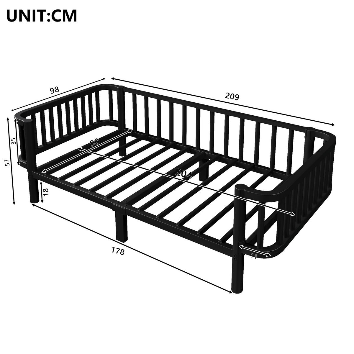 TAGESBETT 90 x 200 cm, stabiles Lattenrost aus Stahl, Schwarz - Schwarz, Metall (90/200cm) - KOMHTOM
