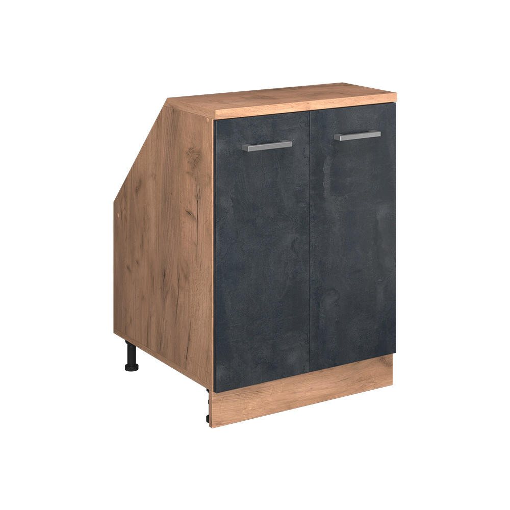 KUCHYNSKÁ SKRIŇA PRE ŠIKMÉ STRECHY R-Line Čierny betón 60 cm s 2 dverami, korpus skrine hĺbka 60 cm - čierna/dub medový, kompozitné drevo (60/83.8/60cm) - Vicco
