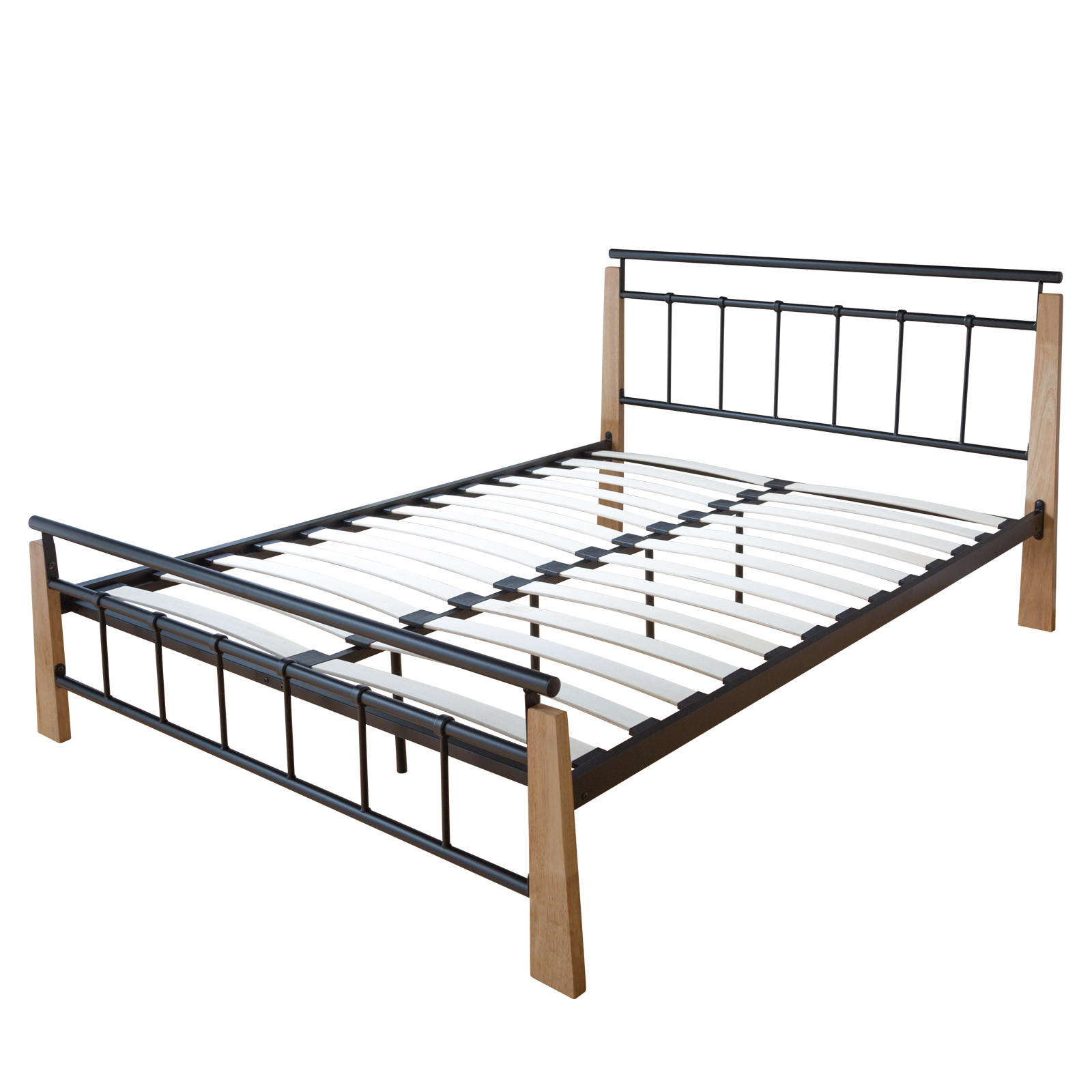 METALLBETT 160/200 cm in Schwarz Natur mit Lattenrost - Schwarz/Naturfarben, Metall (160/200cm) - Homestyle4u