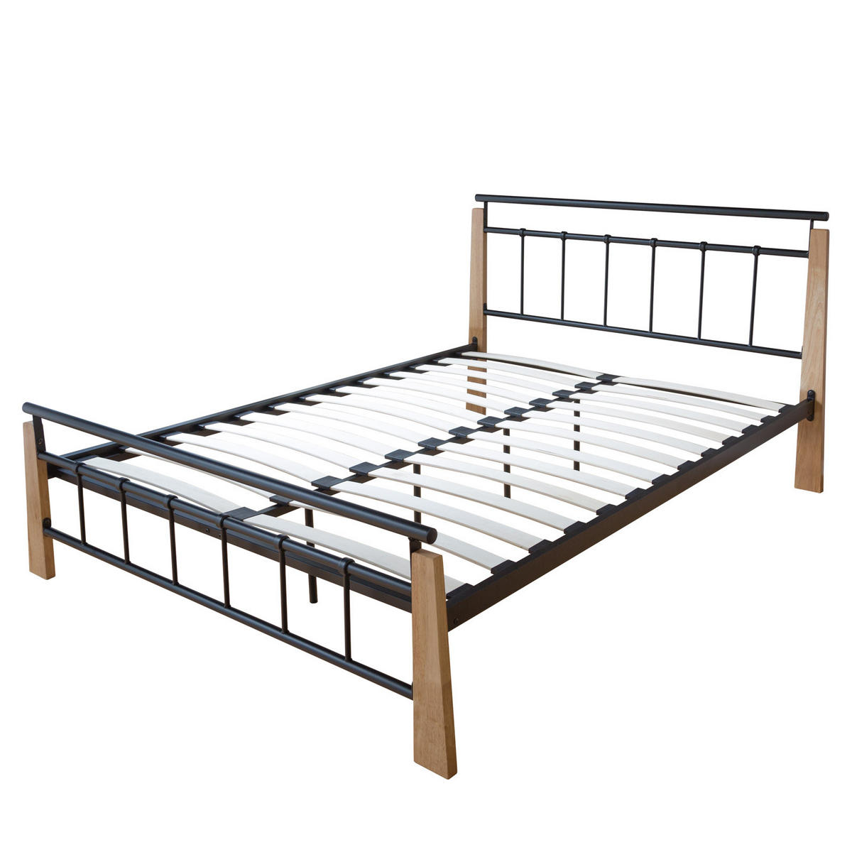 METALLBETT 160/200 cm in Schwarz Natur mit Lattenrost - Schwarz/Naturfarben, Metall (160/200cm) - Homestyle4u