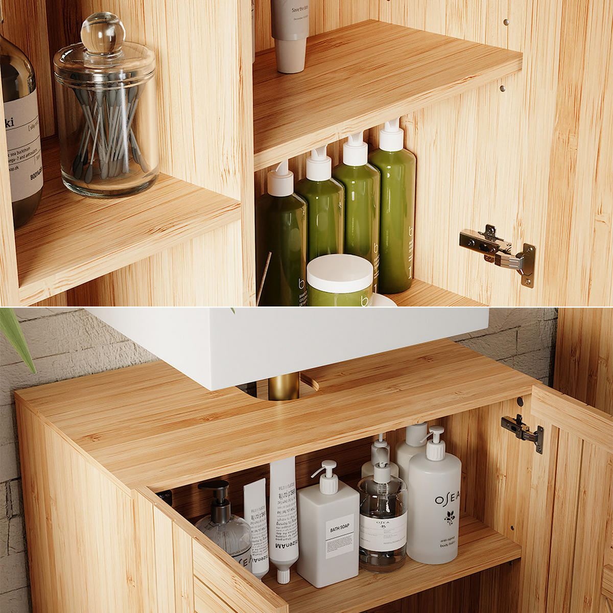 BADMÖBEL-SET Lucie Bambus 2 Teile - Grün, Holzwerkstoff (60/65/36cm) - Vicco