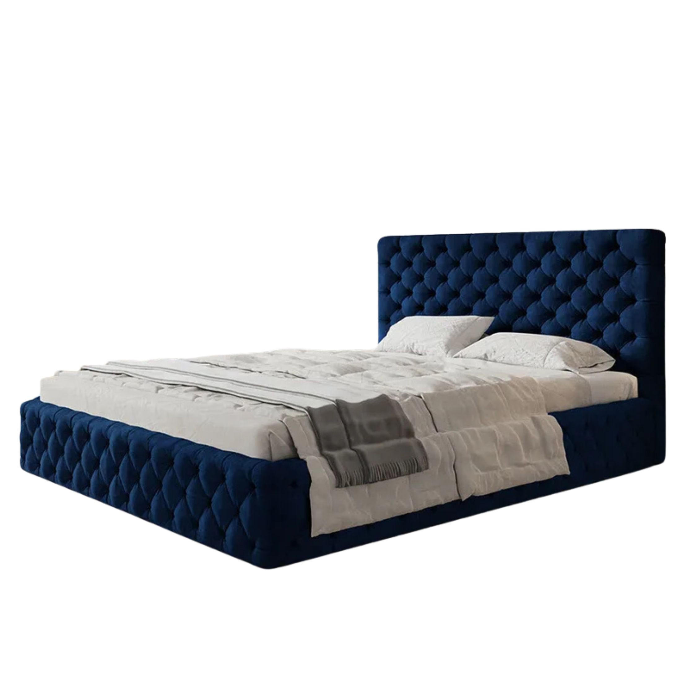 POLSTERBETT SIM 8 mit Kopfteil, 120 x 200 cm mit Bettkasten und Lattenrost aus Holz, Velourstoff, Farbe: Blau - Blau, Holz/Kunststoff (120/200cm) - Sepro Meble