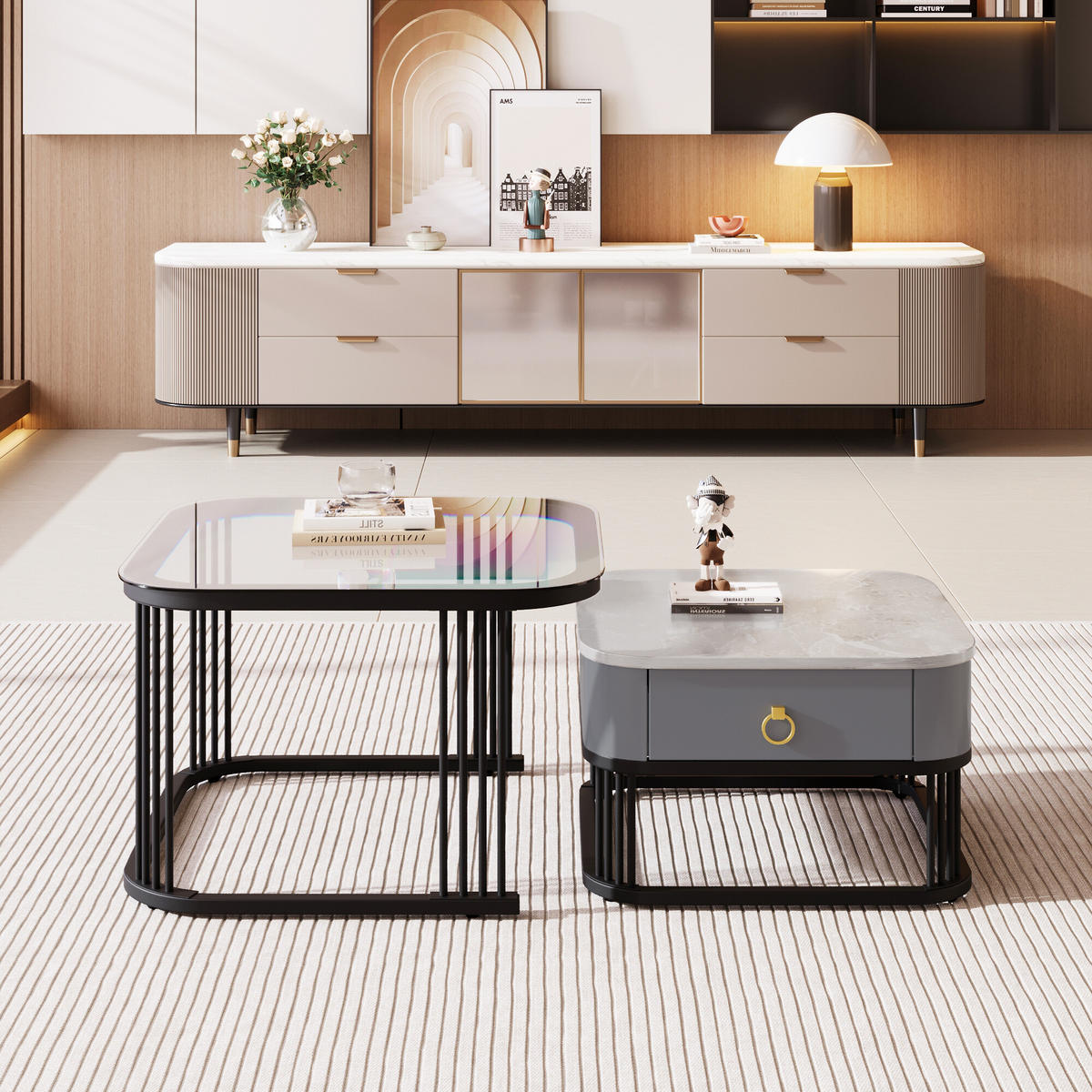 COUCHTISCHSET Schwarz 60/60/45 cm - Schwarz, Holzwerkstoff/Metall (60/60/45cm) - Urban Meuble