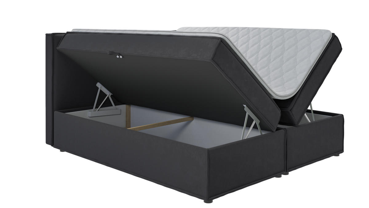 BOXBETT Eclipse 180/200 cm Graphit Luxusmicrofaser - Graphitfarben/Schwarz, Holz/Kunststoff (180/200cm) - S-Style Möbel