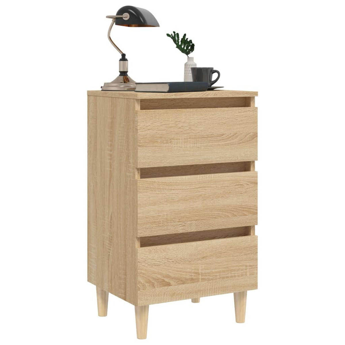 NACHTTISCH mit Massivholz-Beinen 40/35/69 cm in Sonoma-Eiche Dekor - Beige/Braun, Holz (40/69/35cm) - vidaXL