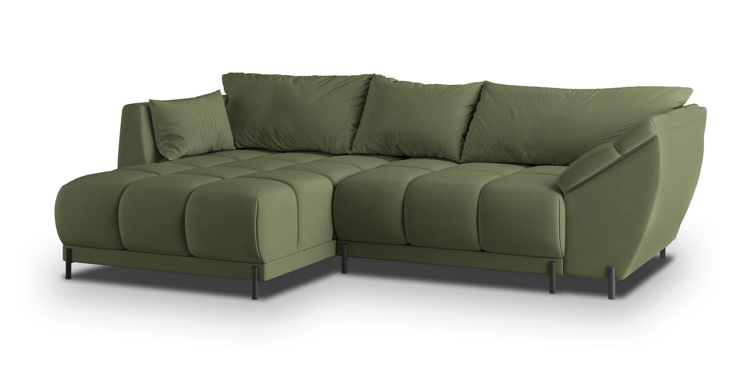 ECKSOFA VESTANO L-S Grün Velours-Stoff mit Schlaffunktion - Grün, Holz (287/182cm) - MASSENO