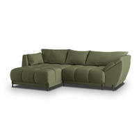 ECKSOFA VESTANO L-S Grün Velours-Stoff mit Schlaffunktion - Grün, Holz (287/182cm) - MASSENO