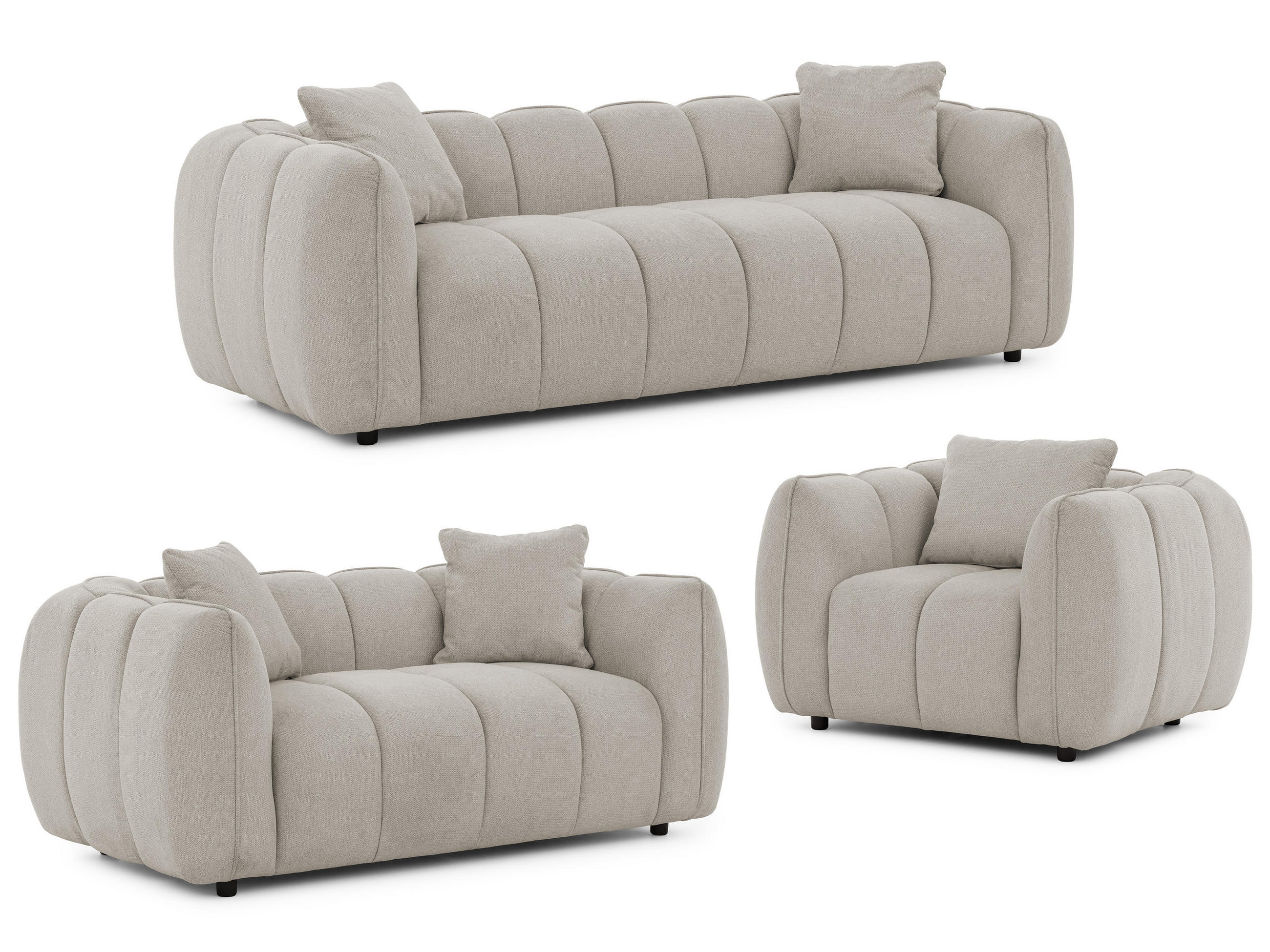 S-Style SEDACÍ SOUPRAVA 3+2+1 Nubira v hluboce prošívaném designu Bubble z měkké strukturované látky v barvě taupe s moderním vzhledem