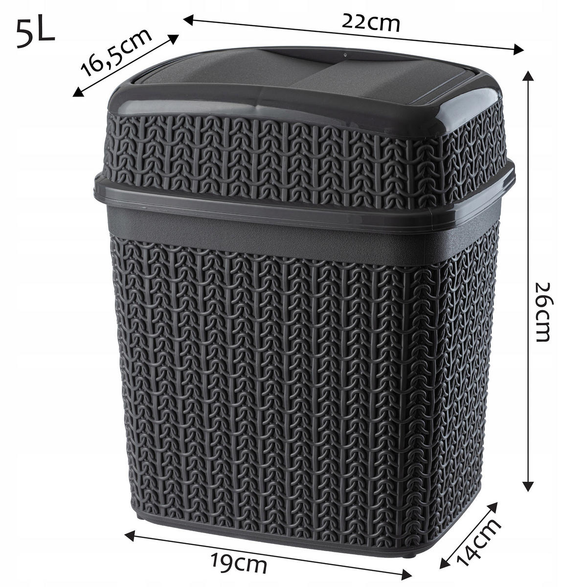 PAPIERKORB mit Schwingdeckel 5L, graphit - Graphitfarben, Kunststoff (19/14cm) - KADAX
