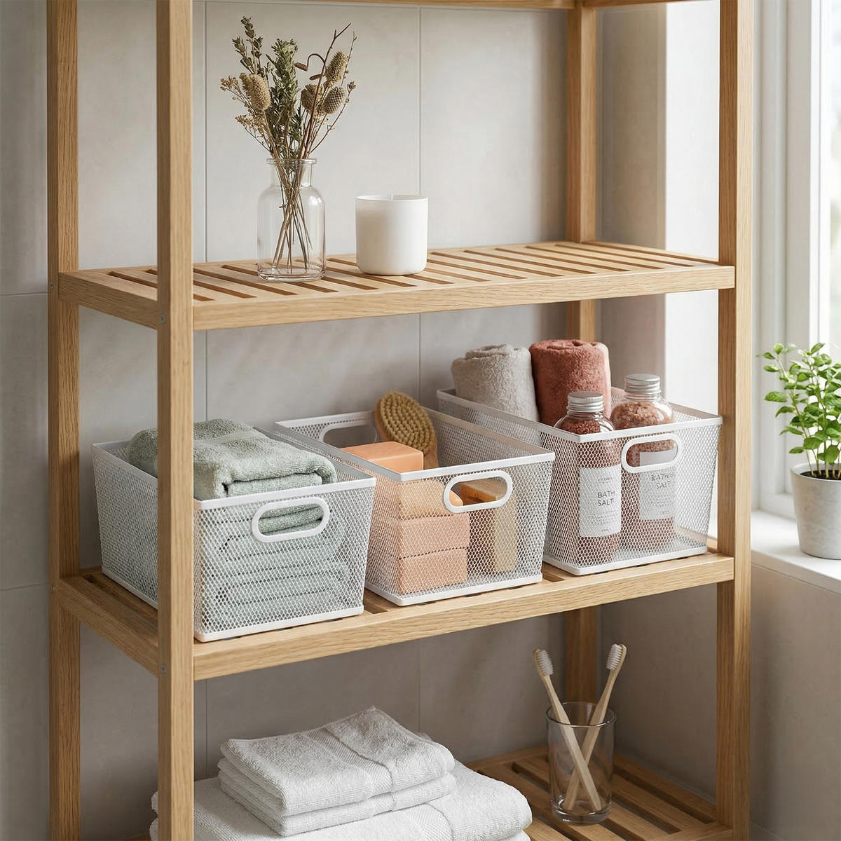 3-DIEL. sada úložných košov - biela, kov (18/36.5/18cm) - Relaxdays