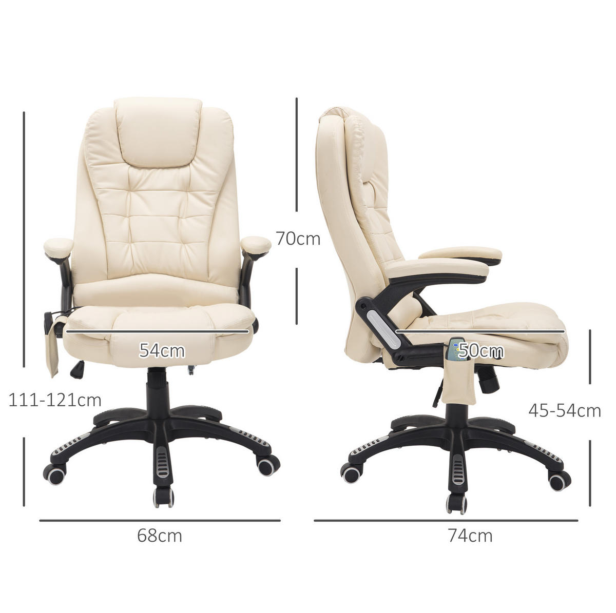 CHEFSESSEL mit Massagefunktion höhenverstellbar Beige - Beige, Metall (68/121/62cm) - Meubliv