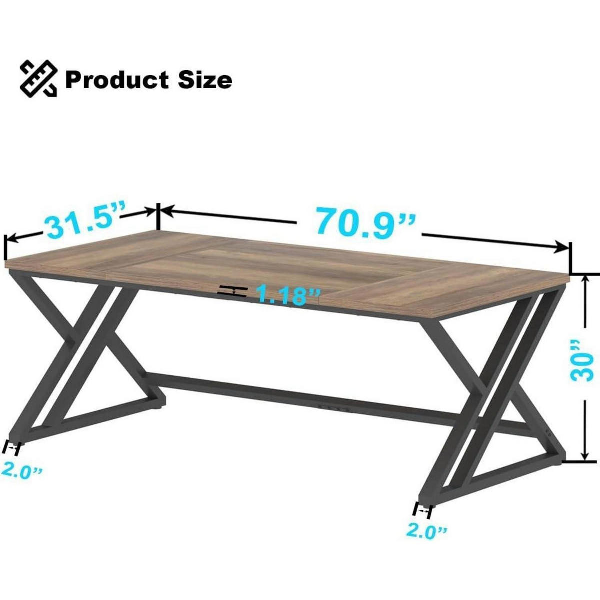 SCHREIBTISCH Holz Metall 180 x 80 x 75 cm Rustikale Eiche - Braun, Holzwerkstoff (80/177.8/75cm)