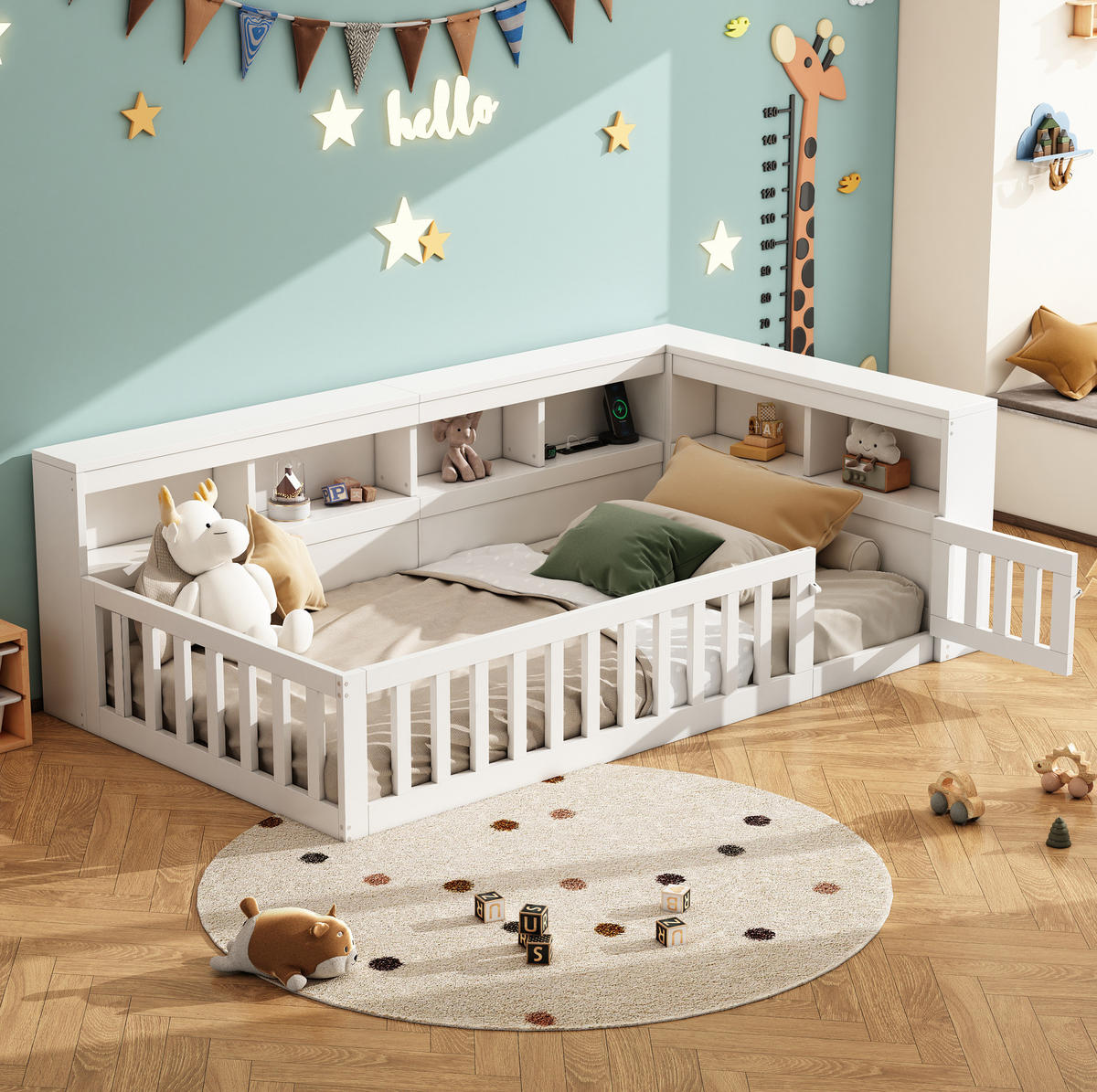 TAGESBETT 90/200 cm mit Lattenrost, USB-Anschluss, Steckdose und Stauraum aus Spanplatte/MDF, Weiß - Weiß, Holzwerkstoff (90/200cm) - Redom