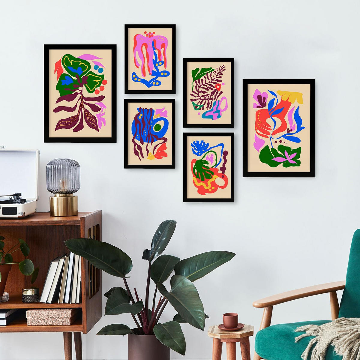 POSTER Set Mit 6 Malerisch 2 In Blume Zusammenfassung Ästhetische Dekorative Gemälde Für Ihr Wohnzimmer Schlafzimmer Zuhause A3 & A4 Schwarzer Rahmen - Schwarz, Papier (29/3cm) - Nacnic