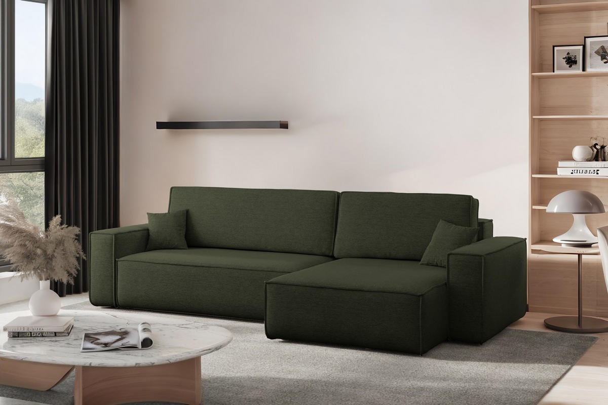 ECKSOFA Mit Schlaffunktion Und Bettkasten, Eckcouch Best XL Stoff Verita Dunkelgrün Rechts - Dunkelgrün, Holz (274/145cm) - Kaiser Möbel