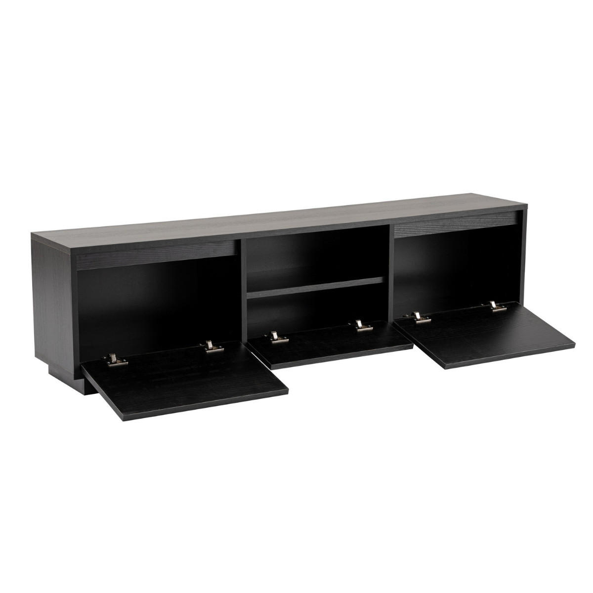 TV-MÖBEL mit 3 klappbaren türen und 1 offenem fach - vanguard 160/29,5/42 cm - Schwarz, Holzwerkstoff (29.5/42/160cm) - Calicosy