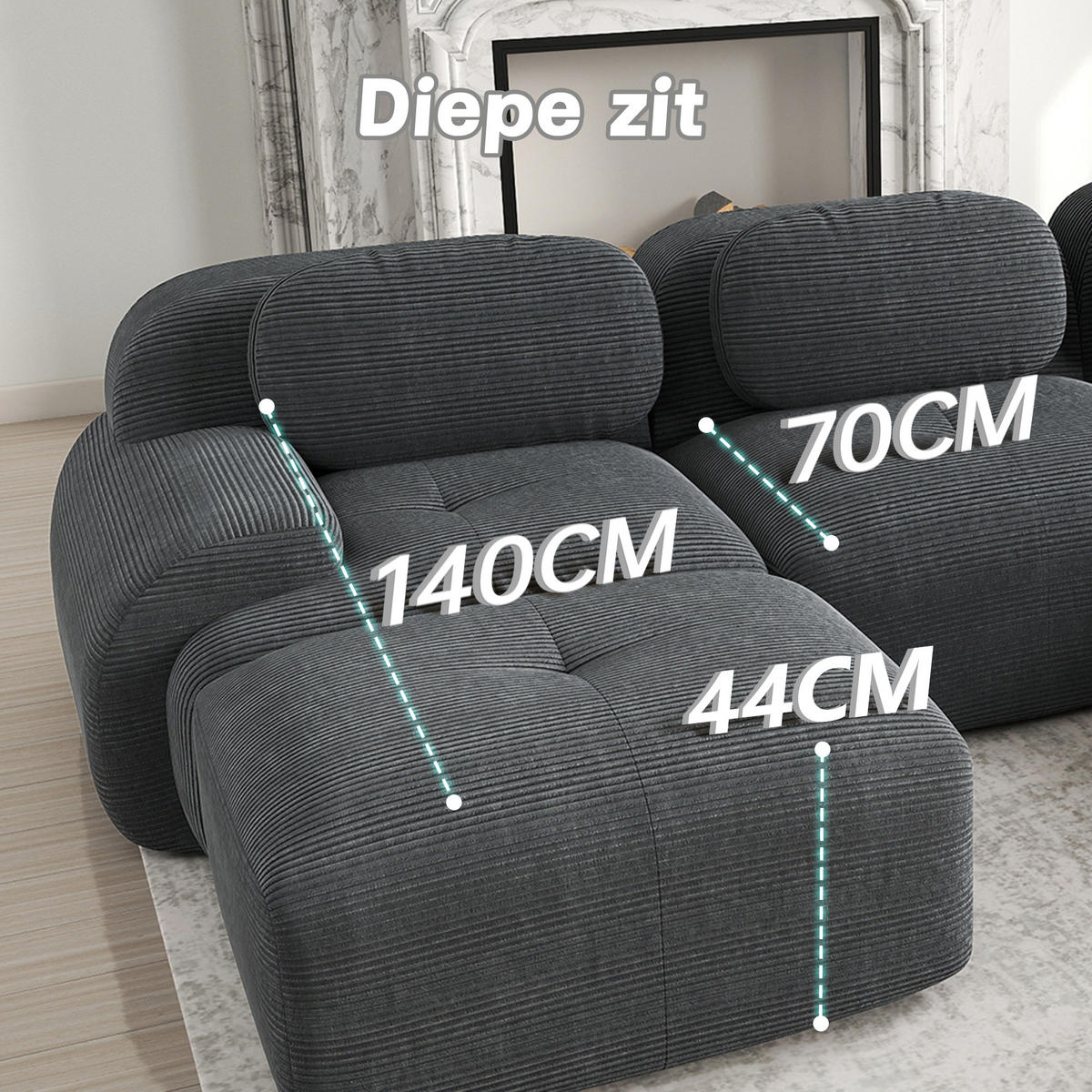SOFA 2-Sitzer in Grau aus Cord mit modularem Design und geschwungenen Armlehnen - Grau, Textil (208/75/103cm) - CHICFURN