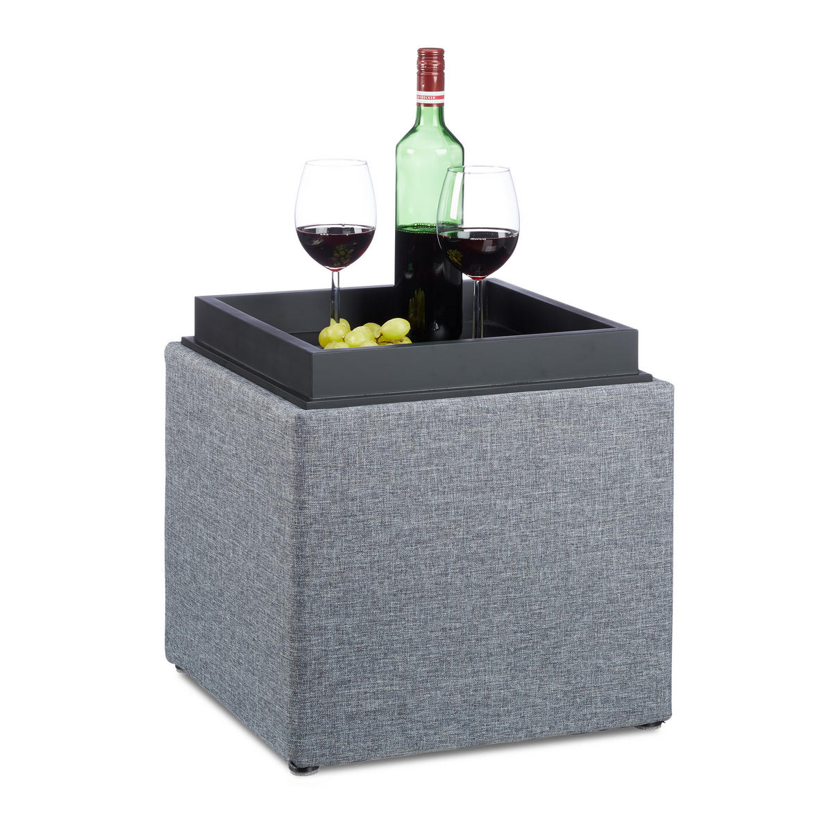 SITZHOCKER Dunkelgrau mit Stauraum 42x40,5 cm - Anthrazit, Holzwerkstoff/Textil (40.5/42/40.5cm) - Relaxdays