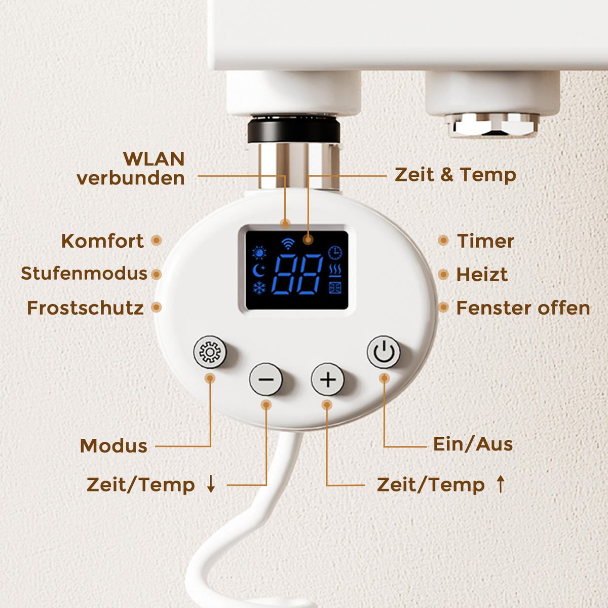 HEIZSTAB 900 W Weiß mit WLAN-Thermostat G1/2" für Handtuchheizkörper und Badheizkörper - Weiß, Metall (6.9/83/6.2cm) - S'AFIELINA