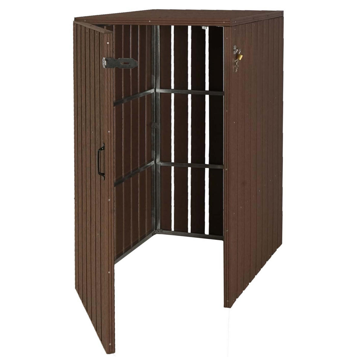 MÜLLTONNENBOX XL 1er-/2er-WPC HxBxT 115x77x97cm Metall Holzoptik erweiterbar Braun - Braun, Metall (77/115/97cm) - PROREGAL