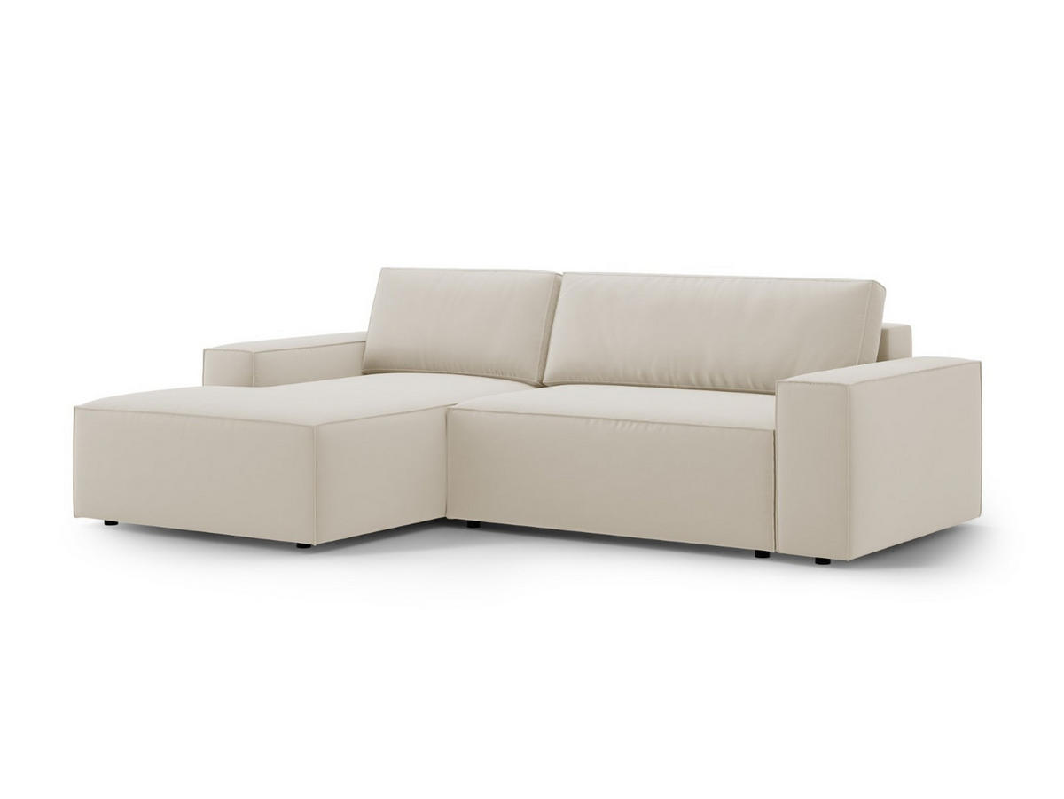 ECKSOFA ausklappbar links mit Container Jodie aus Samt dunkelbeige 3 Sitzplätze - Mokka, Textil (246/151cm) - Micadoni