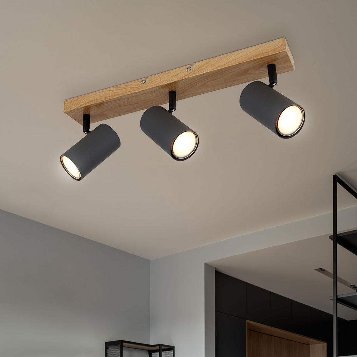 DECKENLEUCHTE Robby Holzoptik Grau - Grau, Metall (41/6/12cm) - Globo Lighting