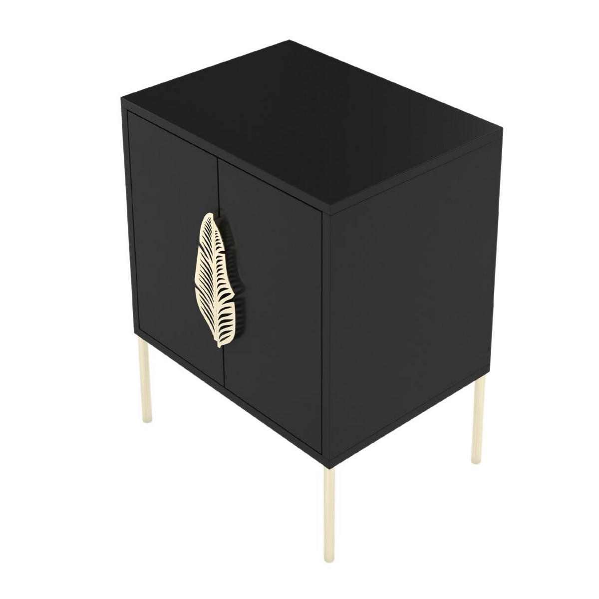 NACHTTISCH Merlin, Schwarz, Goldene Details - Goldfarben/Schwarz, Holzwerkstoff/Metall (54/69/40cm) - Skandica