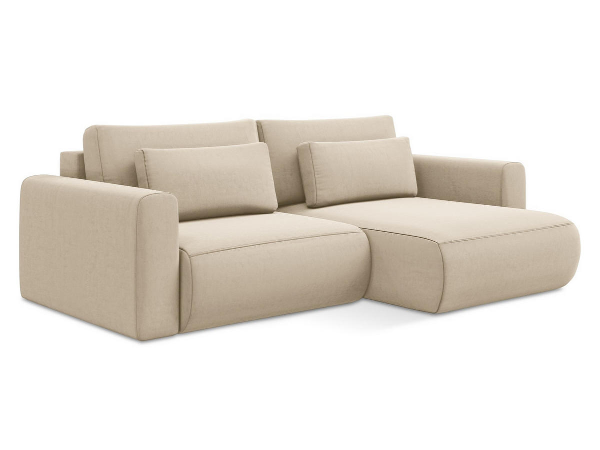 ECKSOFA mit Schlaffunktion Samt Stoff Beige - Beige/Creme, Kunststoff/Textil (240/149cm) - Makamii