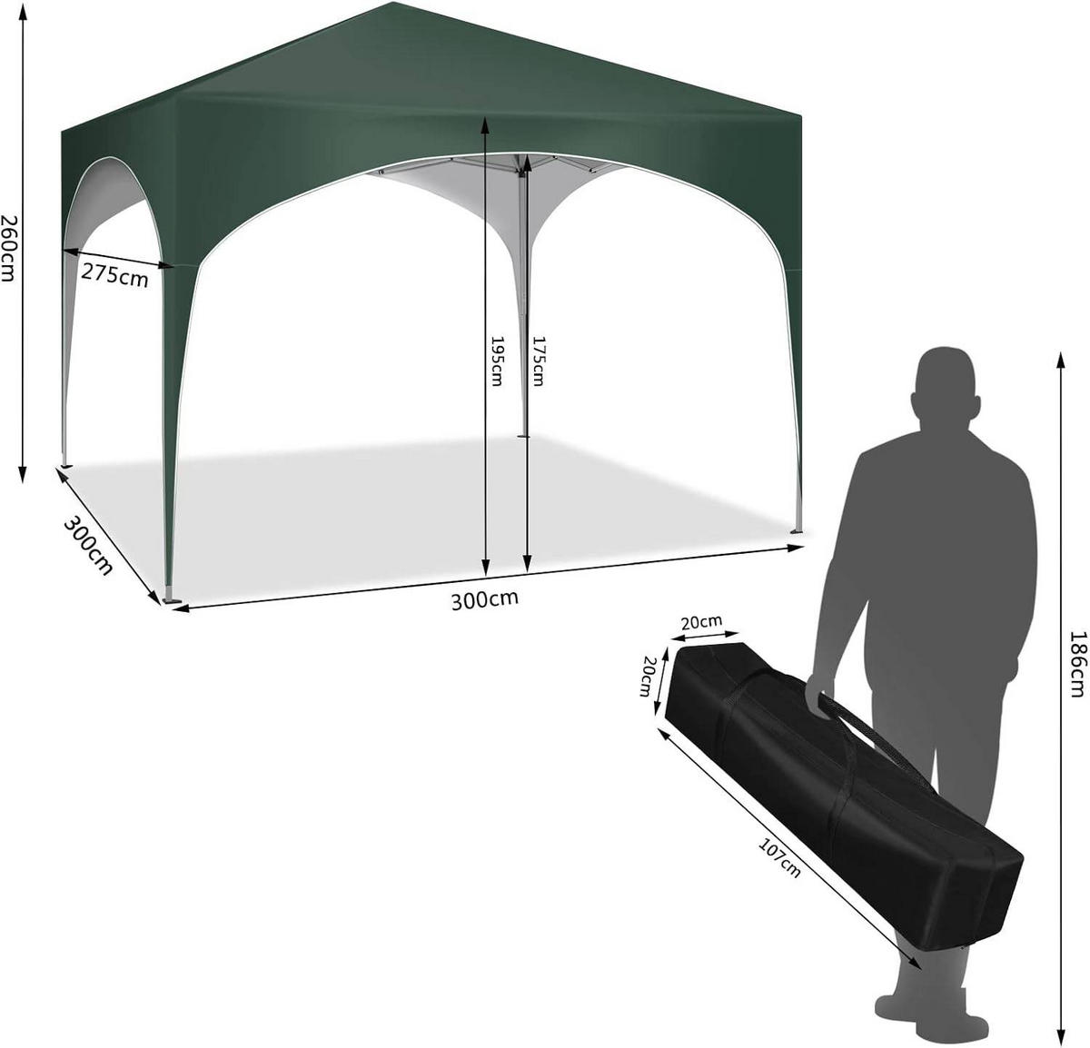 PAVILLON Faltbar wasserdichter Faltpavillon, aus Oxford Metallrahmen 3x3m - Grün, Metall (300/260/300cm) - Woltu