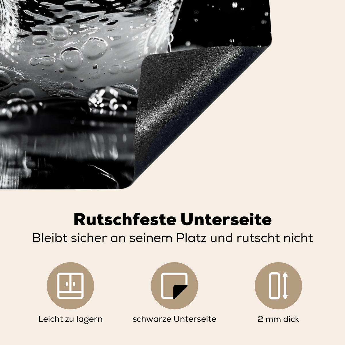 HERDABDECKPLATTE Wasser - Spritzwasser - Schwarz Herdabdeckung Induktionsfeld 65x52 cm - Schwarz, Kunststoff (65/52/0.2cm) - MuchoWow