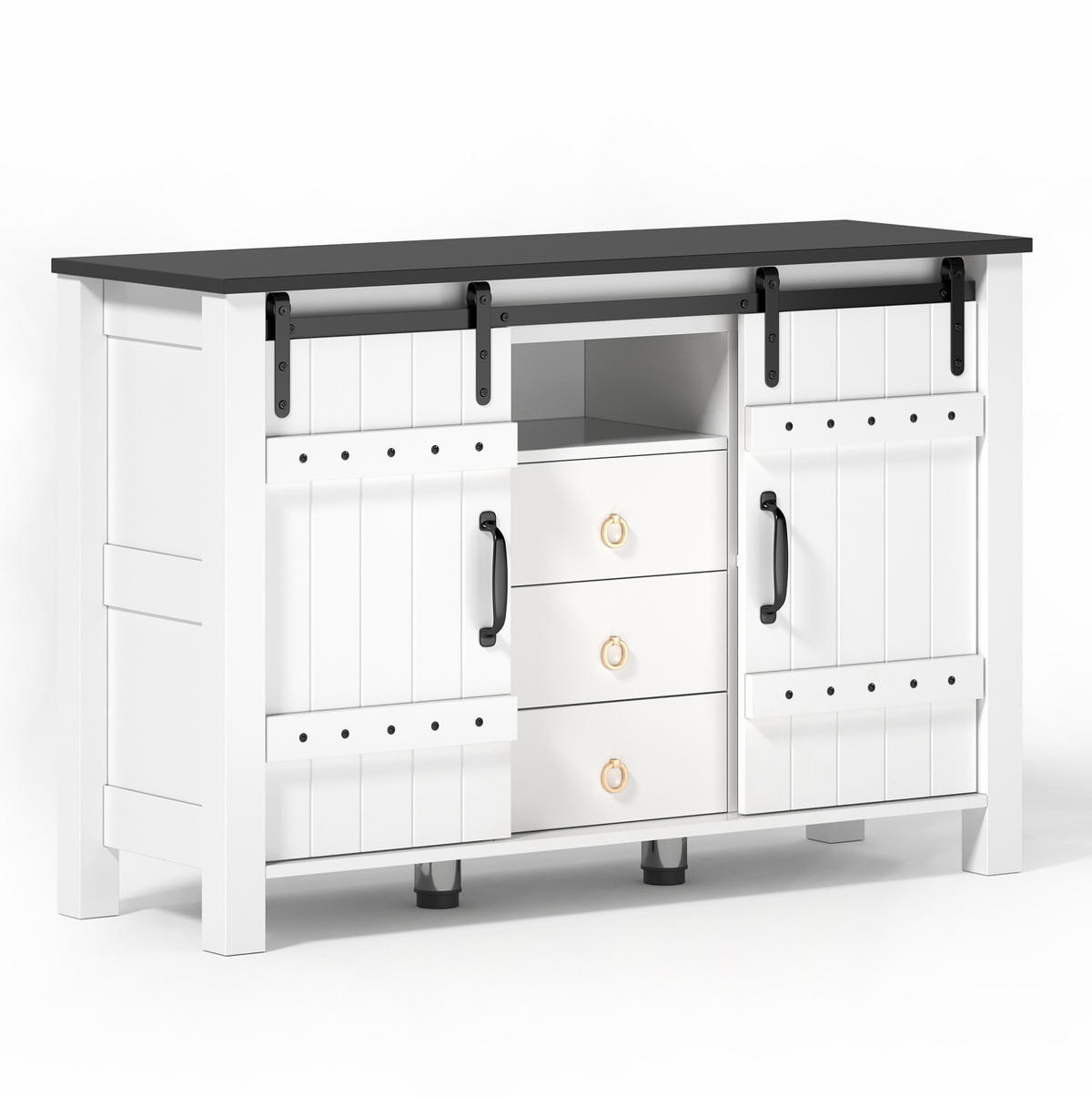 SIDEBOARD 120/40/80 cm in Weiß mit Schiebetüren und 3 Schubladen - Weiß, Holzwerkstoff (120/80/40cm) - Flora Grace