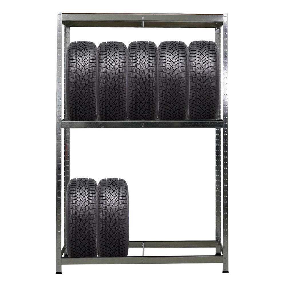 REIFENREGAL Ragnar 180x120x40 cm bis zu 8 Reifen auf 2 Ebenen + Ablage 265 kg Fachlast Verzinkt - Silberfarben, Metall (120/180/40cm) - PROREGAL